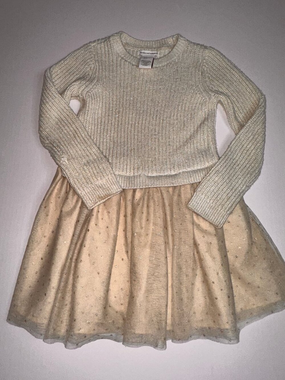 Kids Girls Cupcakes And Cashmere Long Sleeve Sweater & Tulle Dress Cream 6 #714